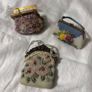 Vintage Floral Embellished Miniature Bag Decor Lot